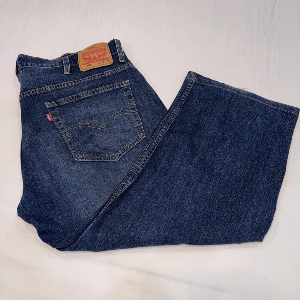 Vintage Levis 569 Jean 38x30 Hemmed To 25 Loose Straight Fit Baggy Blue Denim